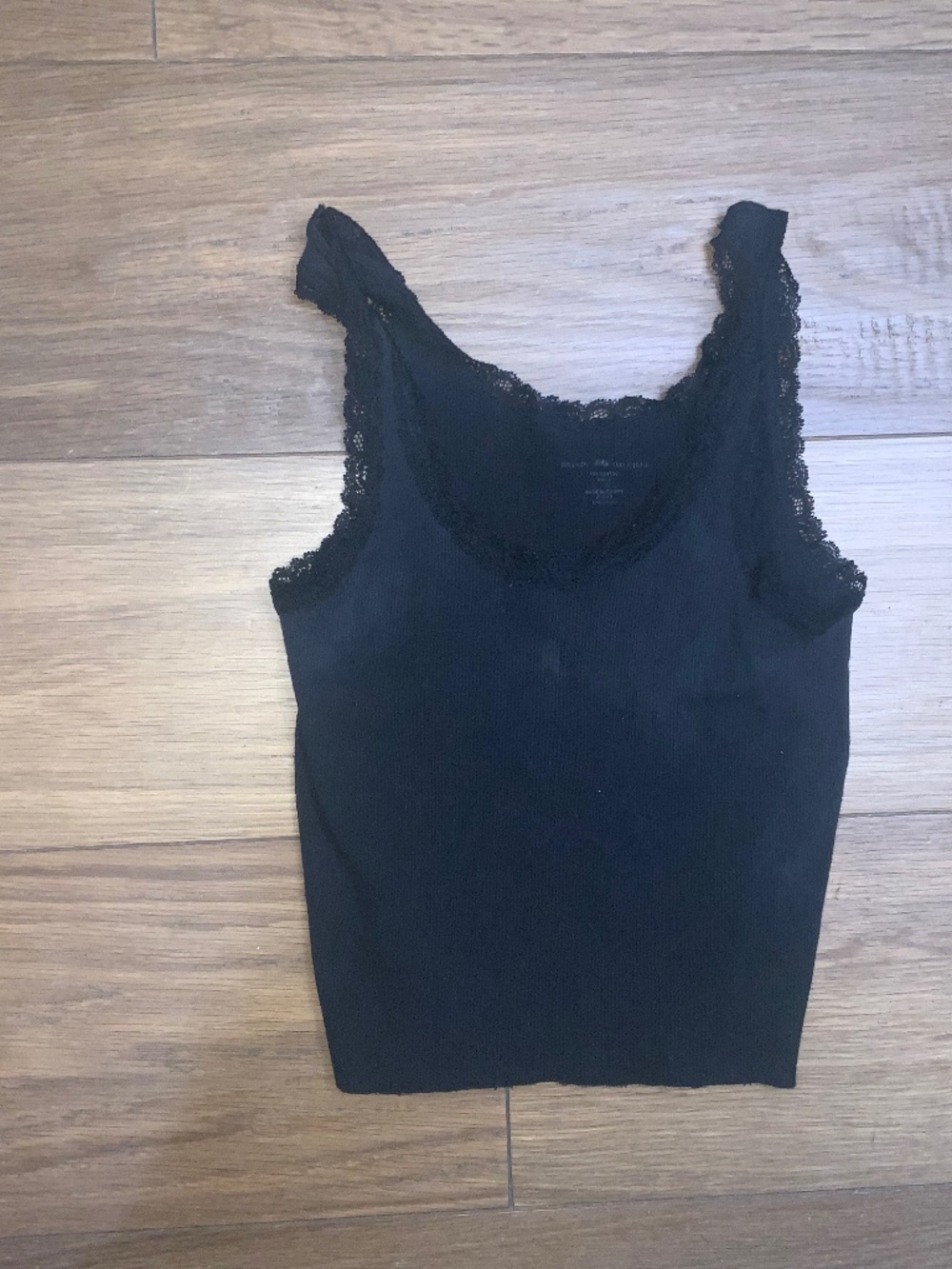 Brandy Melville Cropped Black Tank Top w/ Lace Trim